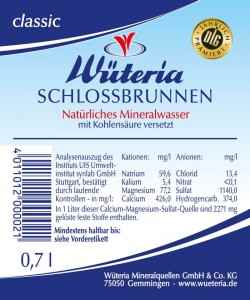 Wüteria Mineralwasser von der quelle auf den Tisch Etikett